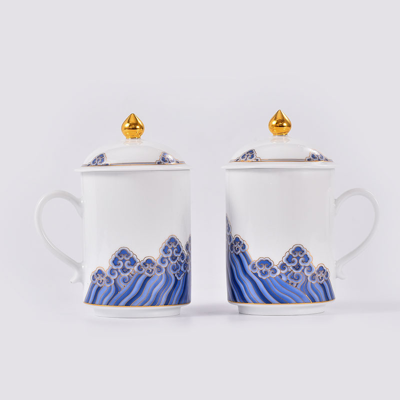 Jingdezhen ltd. office haiyue on tidal checking glass cup ceramic creative new country home gift gift boxes