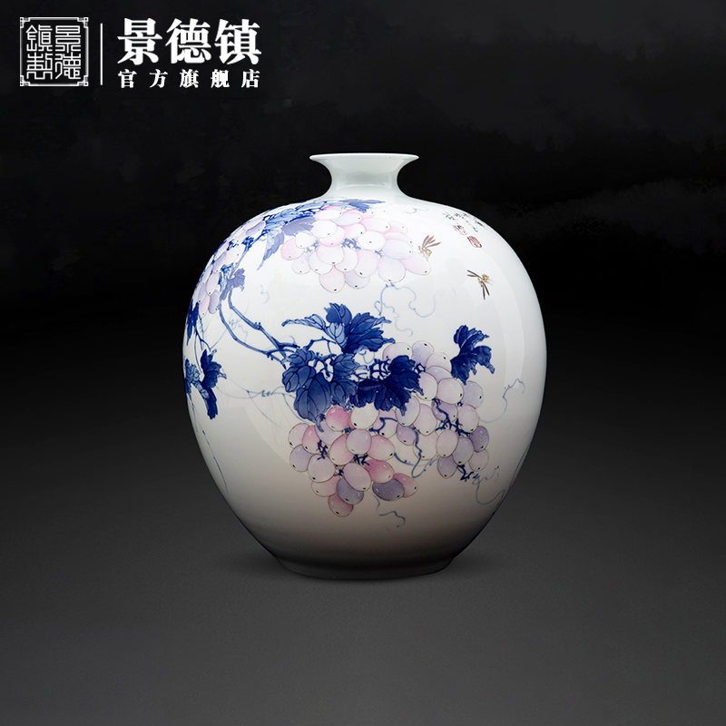 Jingdezhen blue and white color bucket flagship store grape grain ceramic vases, ceramic crafts porcelain in overall province