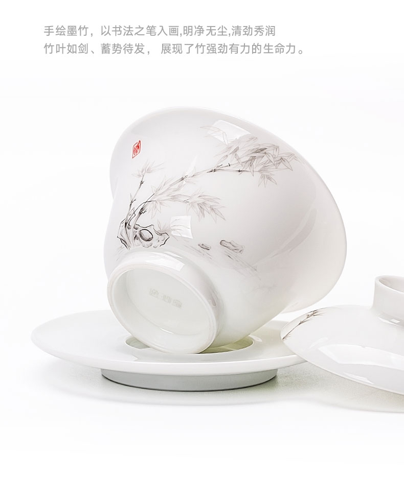 Jingdezhen flagship store hand - made kunfu tea tureen household ceramic cups tureen single tea bowl tea tureen