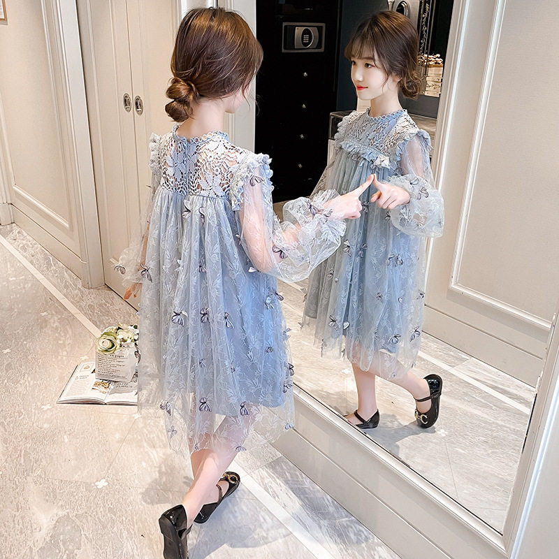 next jazz girls dress 2021 Western style spring dress mid-length version fairy lace princess mesh tutu skirt