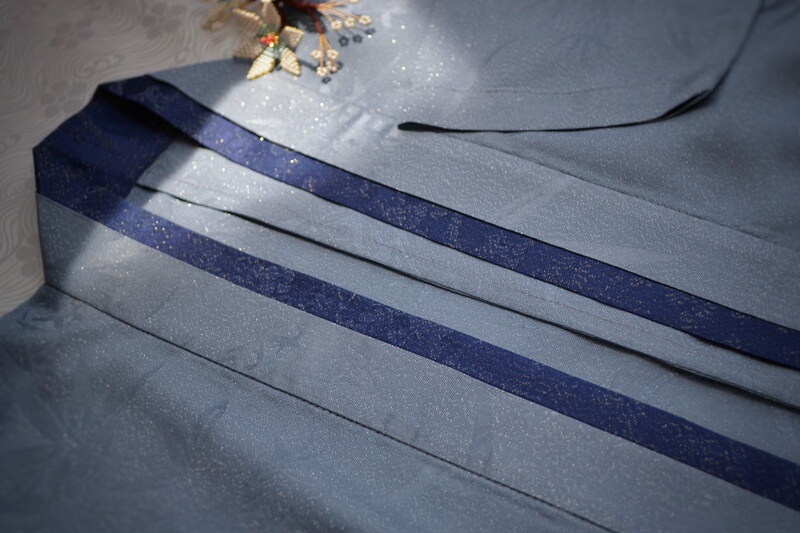 Si Hu Yuan Shen Yan Mist Bamboo Original Gray-Blue Double-Breasted Fake Two-Piece Silk Blouse Song Dynasty Style Daily Hanfu for Women