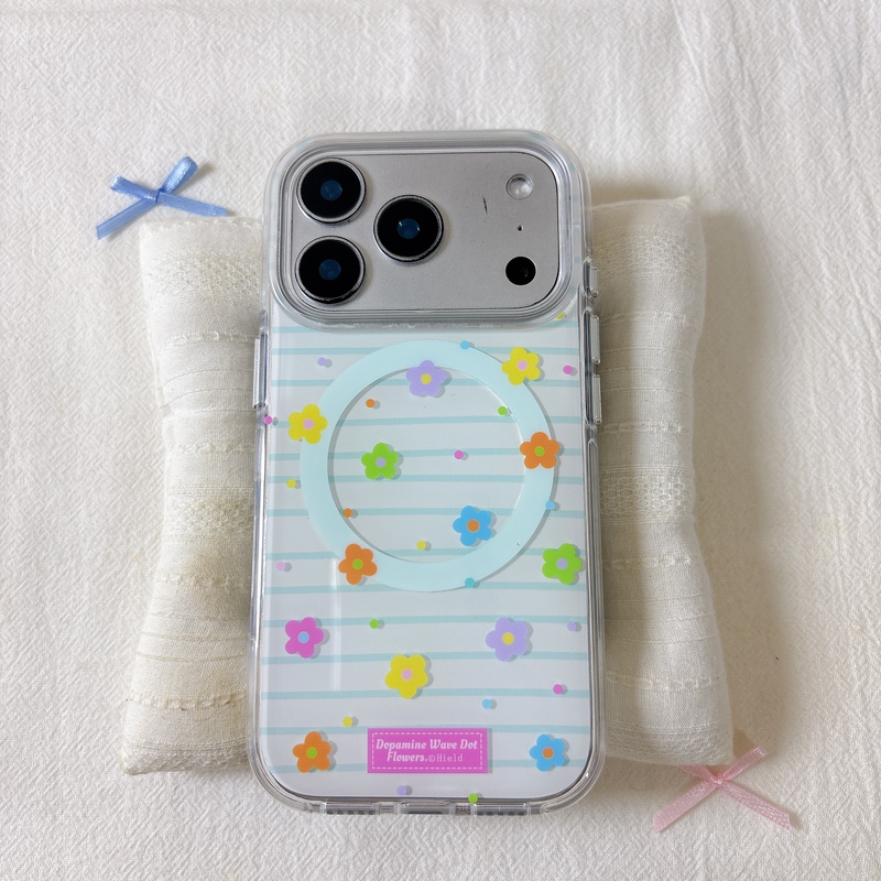 Ins-Style Striped Full-Screen Colorful Floral Magnetic Round-Edge Double-Layer Case for Apple 17 Pro Max, New iPhone 16 Protective Cover, 15/14/13 Full-Cover Silicone Anti-Drop Case, Japanese and Korean Style