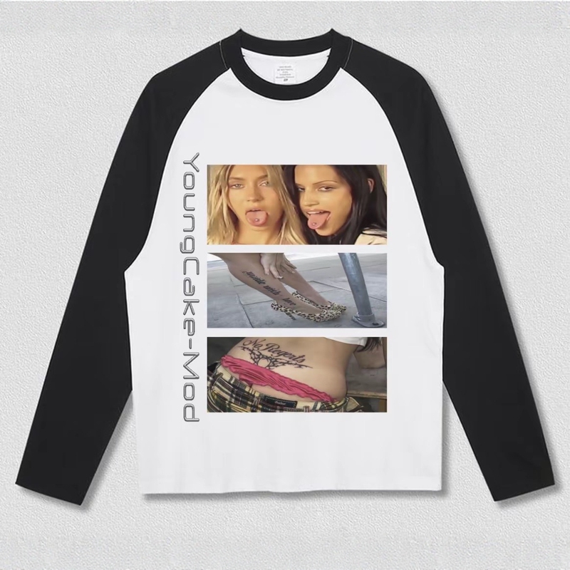 New Larva Plugin V2. Bad Girl Y2K American Street Style Plugin Sleeve Print Color-Block Long Sleeve T-Shirt Pullover Sweatshirt New Larva Plugin V2. Bad Girl Y2K American Street Style Plugin Sleeve Print Color-Block Long Sleeve T-Shirt Pullover Sweatshirt