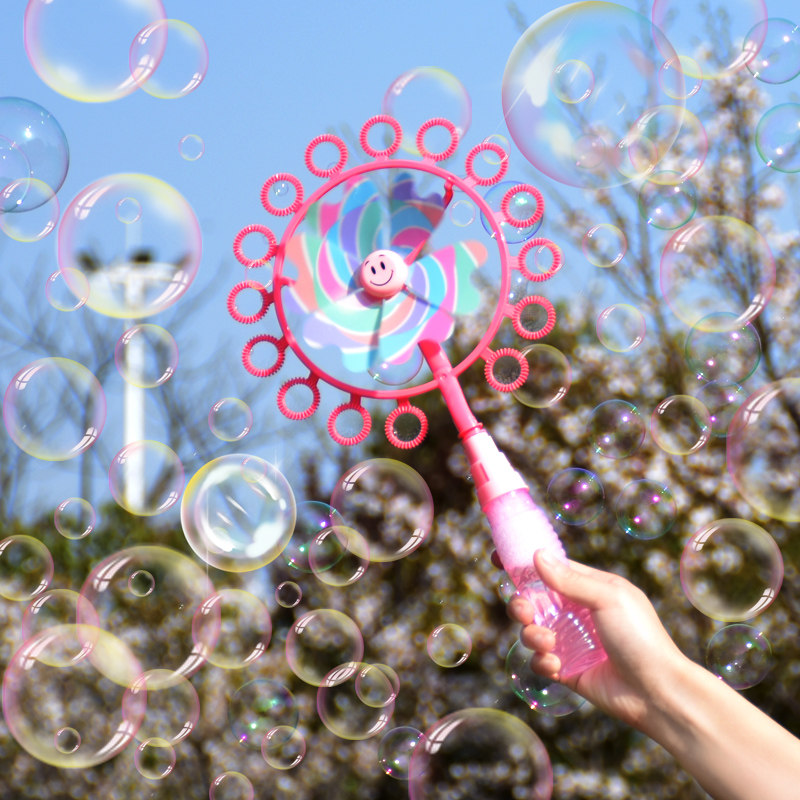 Windmill bubble machine Children's handheld Gatling bubble machine Girl heart ins net red bubble stick water gun toy