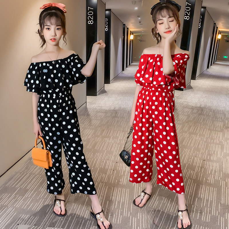 Girls ' jumpsuits, children's wide-leg pants, trousers, jumpsuits, Chiffon children's clothing, 2021 new medium and large virgin girls, Western style