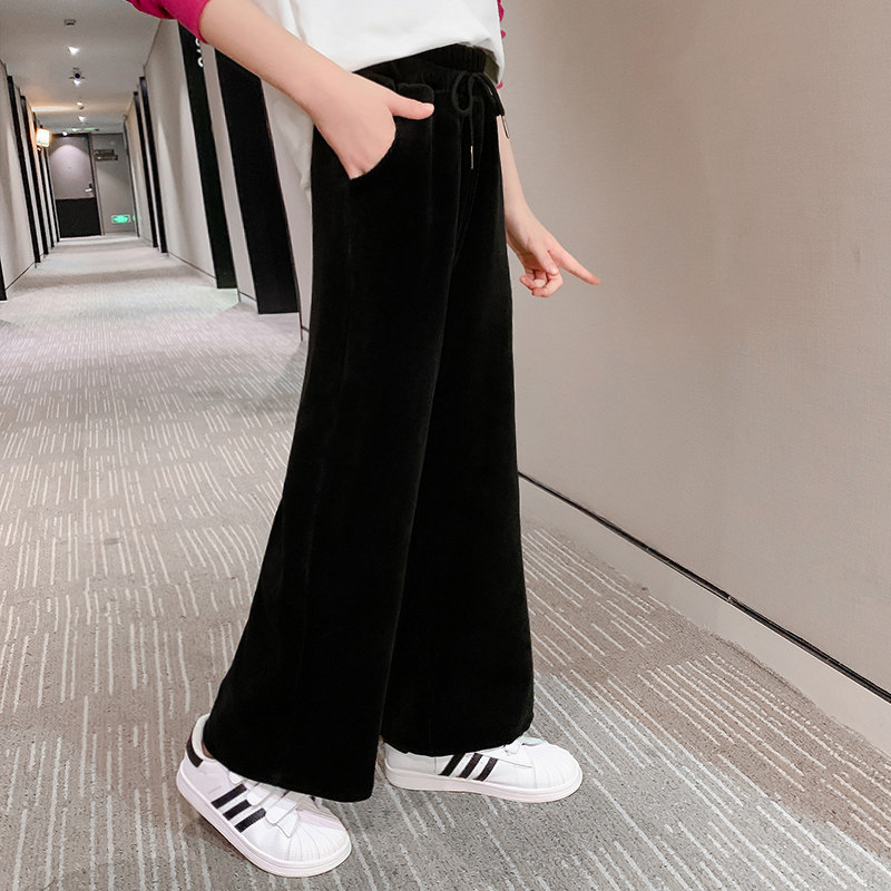 Girls' pants autumn and winter new Korean version of the Western style middle-aged children's loose straight-leg pants velvet trousers plus velvet wide-leg pants