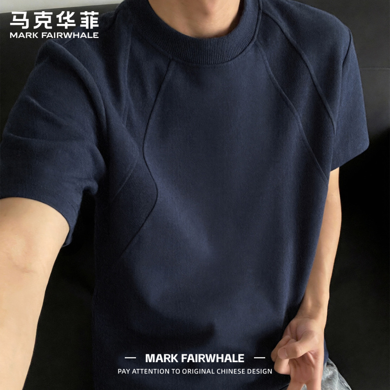 Mark Fairwhale Men's Short-Sleeve T-Shirt, New Summer Style, American Casual Splicing Design, Loose Fit Men's Fashion