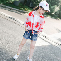 Girl Sunscreen Shirt Children Summer Thin skin Skin Coat Girl with long sunscreen jacket Anti-UV rays