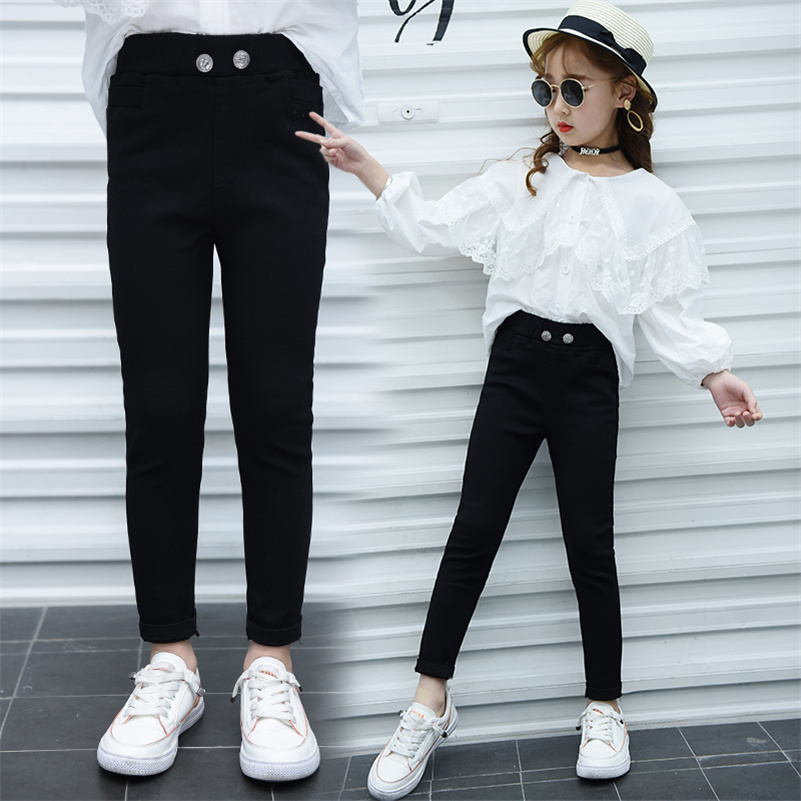 Girl Black Jeans Spring Autumn Money 2022 new children Women's big children Costume Pants MAGIC PANTS SMOKE TUBES PANTS LITTLE BLACK PANTS