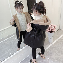 Girls no-wash leather cotton-padded clothes winter leather coats childrens thickened cotton-padded jacket womens children long cotton-padded winter clothes