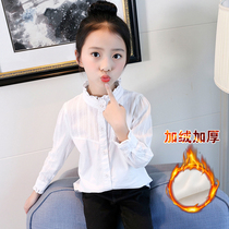 Female big child White Shirt long sleeve 2021 new winter autumn winter plus velvet girls white primary school childrens shirt Women