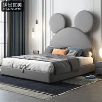 Childrens bed girl princess bed sheet people solid wood creative storage removable washable pink Mickey Mouse net red flannel bed