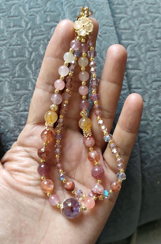 (Limited Time Sale) New Natural Crystal Series High-End Premium Blood Silk Corn Pendant Double Chain Necklace
