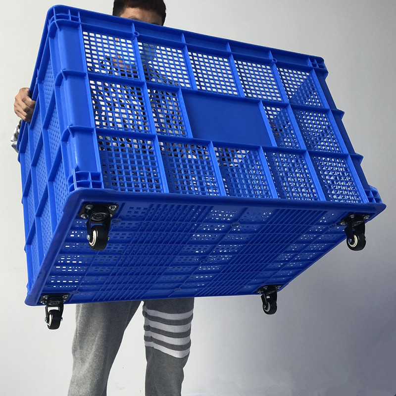 Large Rectangular Plastic Crate with Wheels, Hollowed-Out and Thickened, for Express Delivery, Clothing, and Factory Turnover