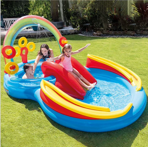 Intex, радужная горка с рельсами для игр в воде, бассейн с шариками для ползания, увеличенная толщина