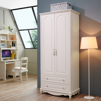 Korean childrens wardrobe Solid wood bedroom adult two-door white wardrobe Pastoral wooden cabinet two-door wardrobe