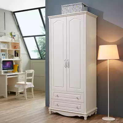 Korean children's wardrobe solid wood bedroom adult double door white wardrobe pastoral wooden cabinet two door wardrobe