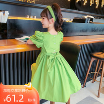 Girls Pure Cotton Dress Summer 2023 New Ocean Children Bubble Sleeve Princess Han - Edition Girl Dress Summer