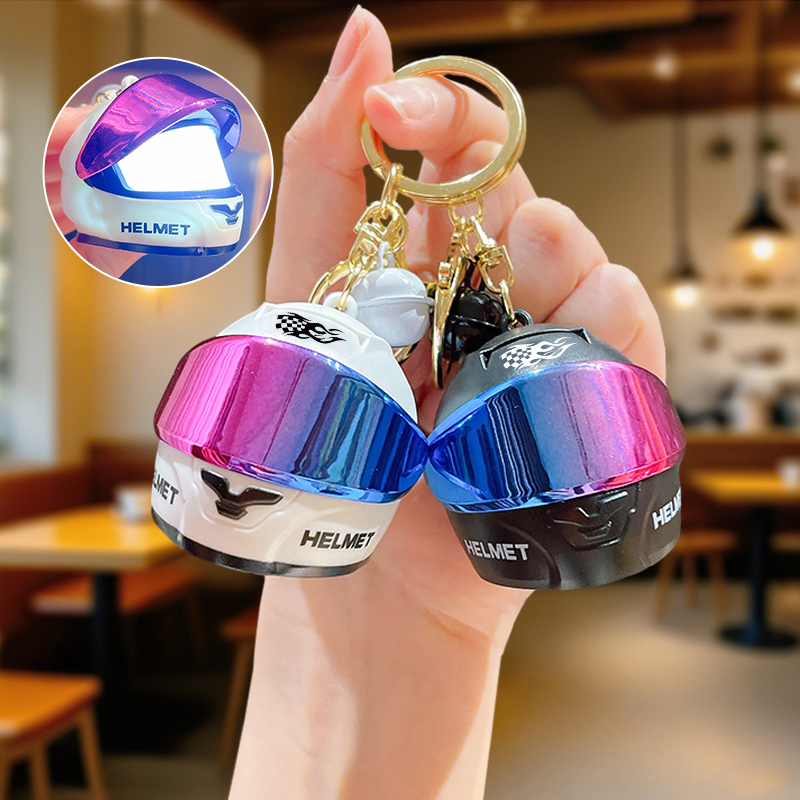 Creative Trendy Cool Colorful Luminous Mini Motorcycle Helmet Keychain Personalized Car Bag Pendant Decoration Wholesale