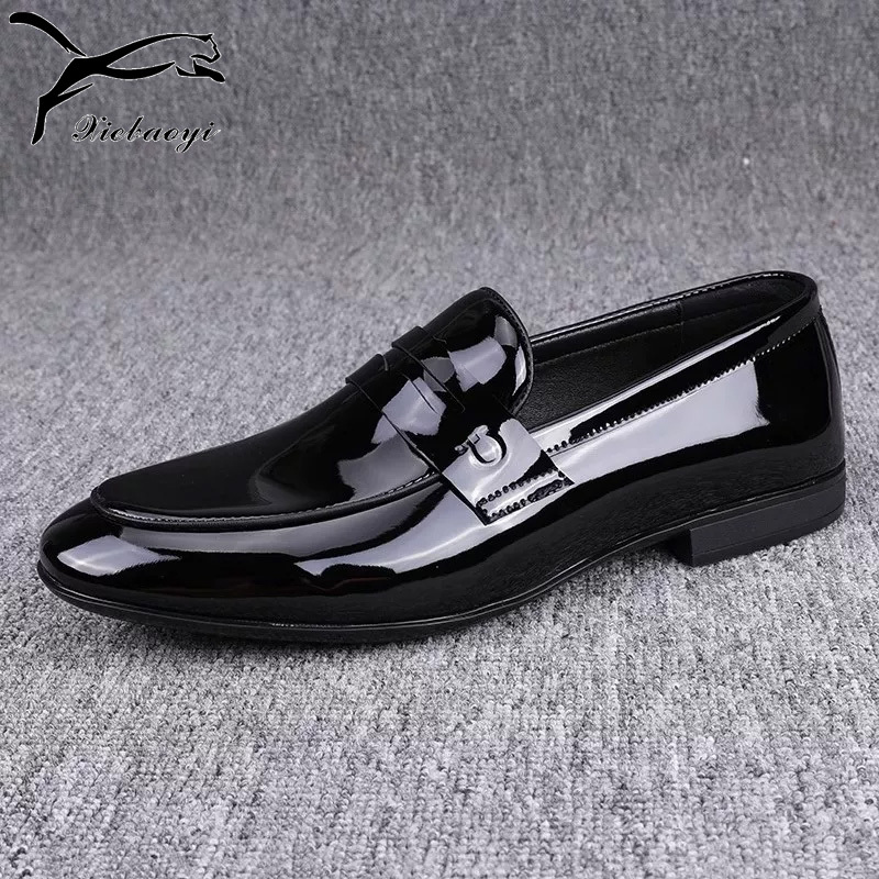Shoe Leopard Pure Leather Men's Shoes 2024 Trendy Slim Fit Men's Glossy Leather Casual Shoes Korean Style Versatile Breathable Business Shoes