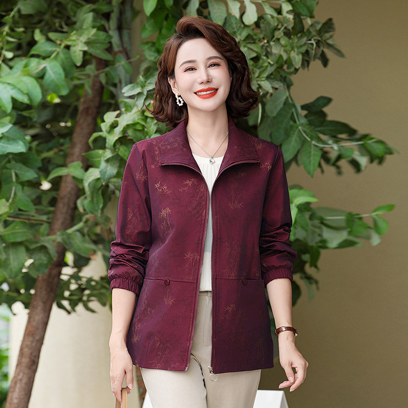 Xiangyunsha Mulberry Silk Top 2026 Spring and Autumn Style Middle-Aged and Elderly Women's Fashion Lapel Printed Jacket Coat