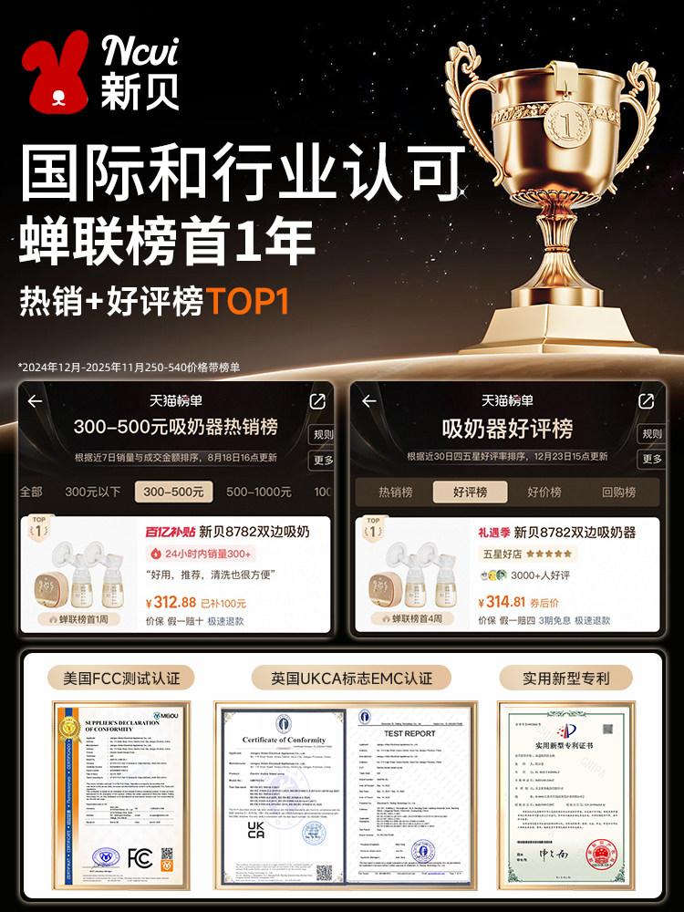 Xinbei Double-Sided Electric Breast Pump with Micro-Vibration Massage, Fully Automatic Hands-Free Breast Milk Extractor, Frequency Adjustment 8132