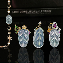 Natural A goods Myanmar jade leaf jade pendant drop earrings high-end ice seed jade men and women 18K bracelet inlaid