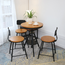 Simple balcony table and chair combination Wrought iron table and chair 3 sets of milk tea shop cafe creative leisure solid wood small coffee table