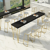 Nordic modern Wrought iron bar table and chair wall household simple wrought iron bar table Solid wood long high-legged table