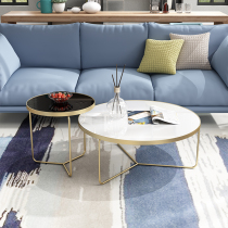 Simple modern sofa coffee table Wrought iron small household living room Nordic coffee table Round tempered glass small coffee table combination