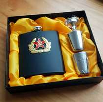 Business gifts black label thickened version-7 ounce small flask stainless steel flask* wineware gift set