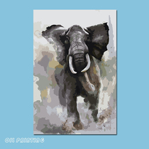 < Elephant > Digital oil painting Diy Fill cartoon Cartoon Handcrafted Color Hand-painted Oil Color Painting Decoration Painting