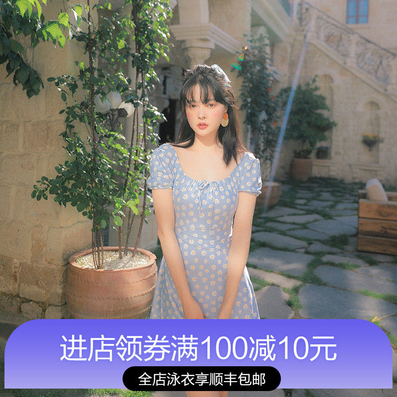 OMOM French swimsuit women's dress style conservative slim slim show thin belly cover girl student ins Sanya vacation