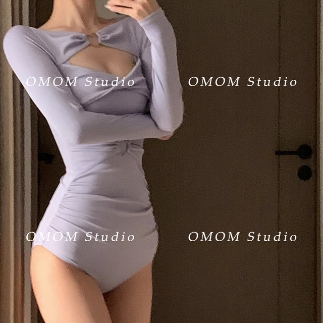 OMOM ສີມ່ວງ pure lusty whitening slim sunscreen ແຂນຍາວສາມຫຼ່ຽມຊຸດລອຍນ້ໍາສໍາລັບແມ່ຍິງ