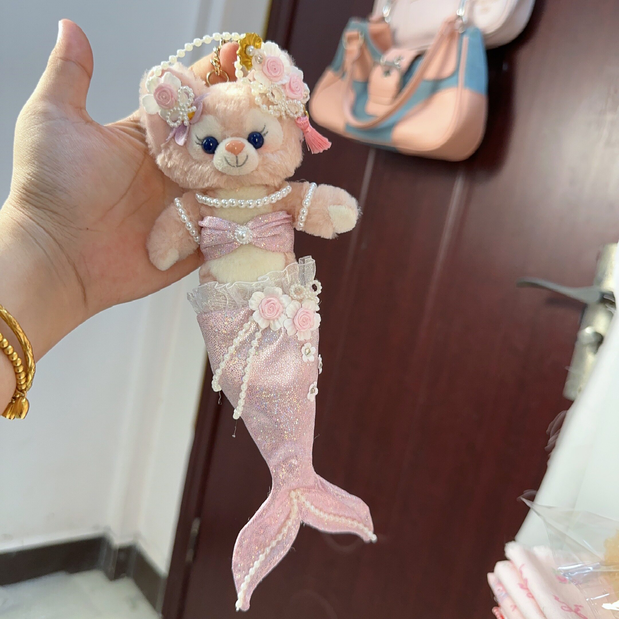 棉花娃娃/毛绒玩具娃衣 南风格子钥匙圈玲娜贝儿娃衣冰箱贴挂件尺寸着替紫镭射珍珠美人鱼