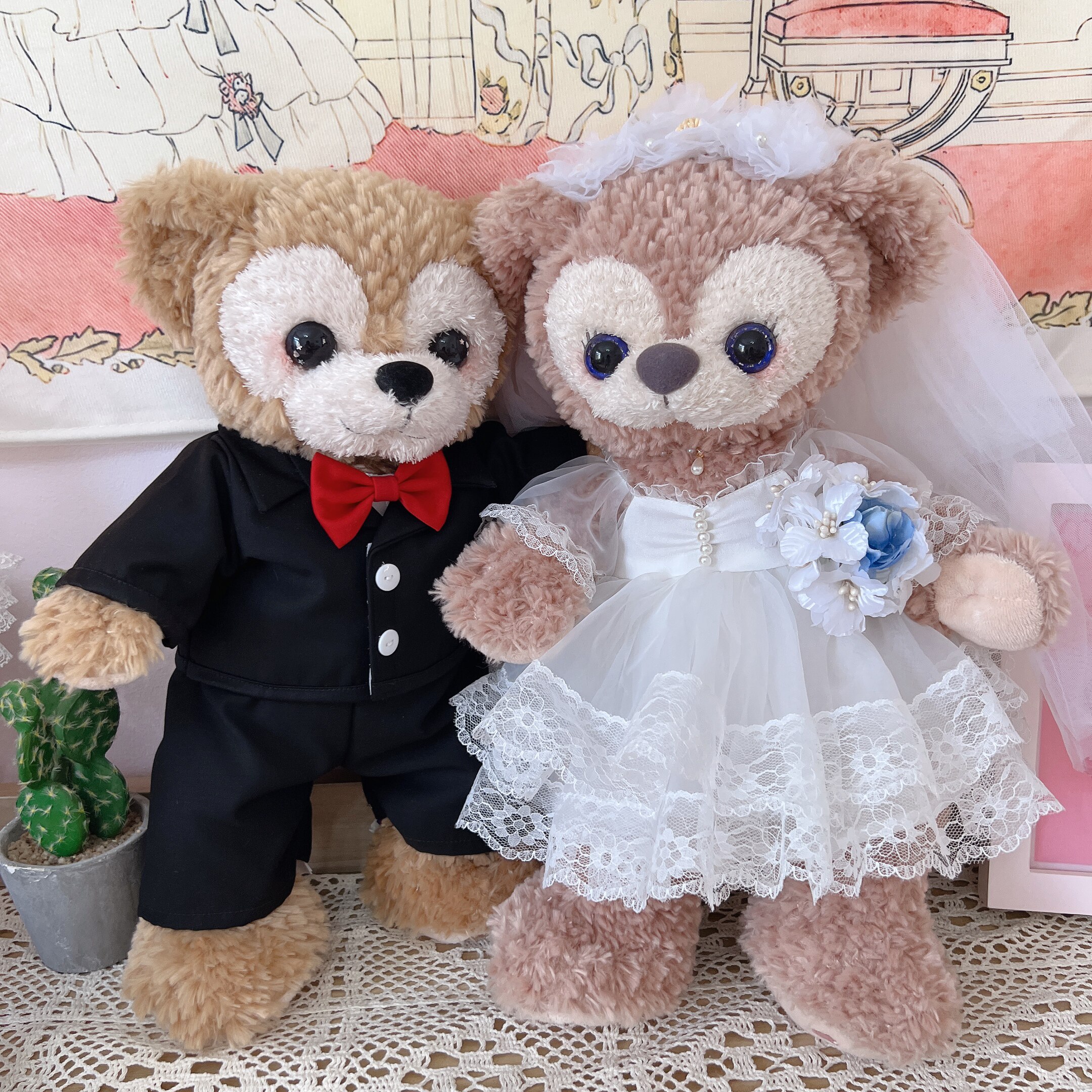 棉花娃娃/毛绒玩具娃衣 南风格子手作雪莉玫达菲着替白色婚纱黑色礼服婚礼压床娃娃娃娃衣服
