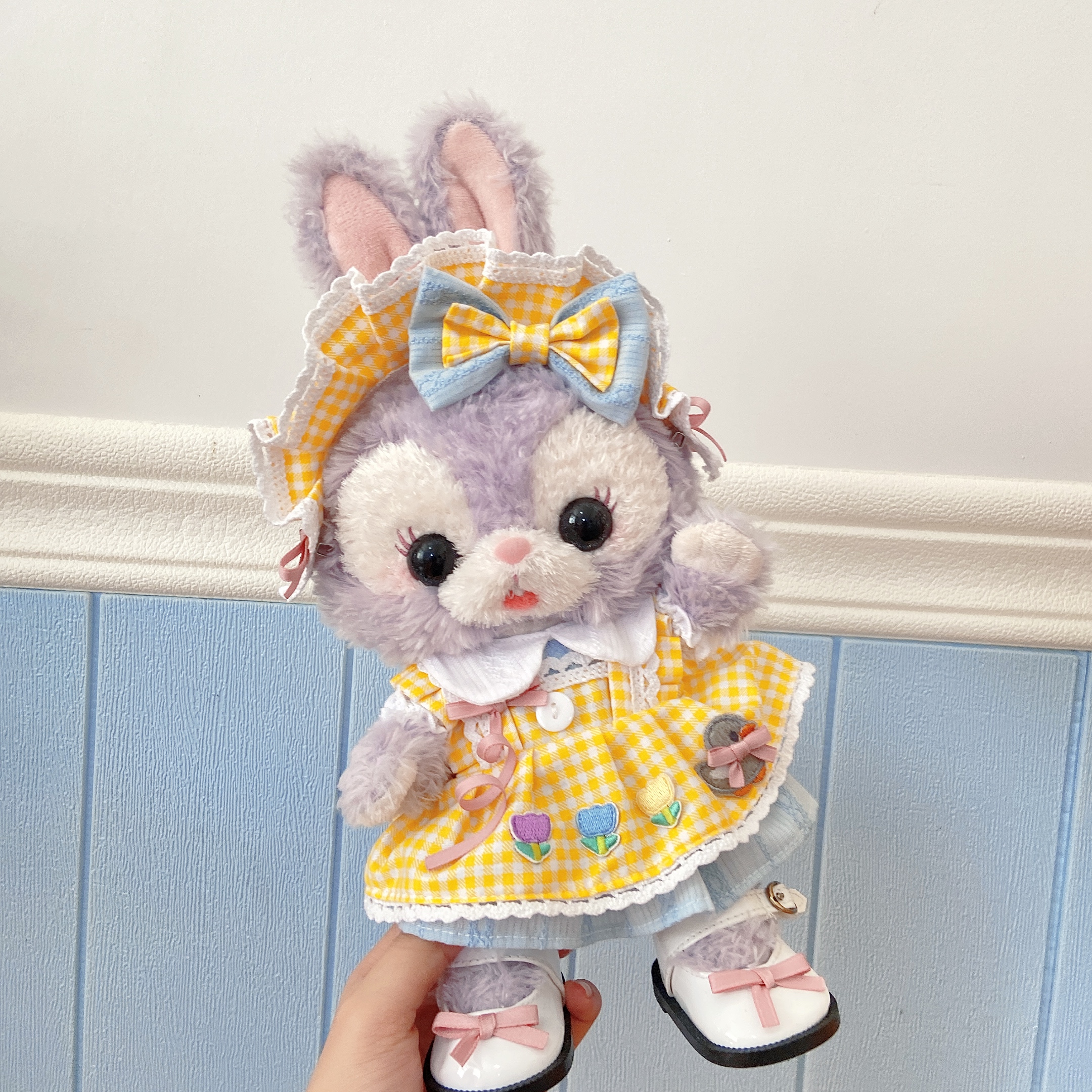 Small body star Dew clothes Style pulled for the pure handmade 20cm baby dress set spot cute plaid double dress
