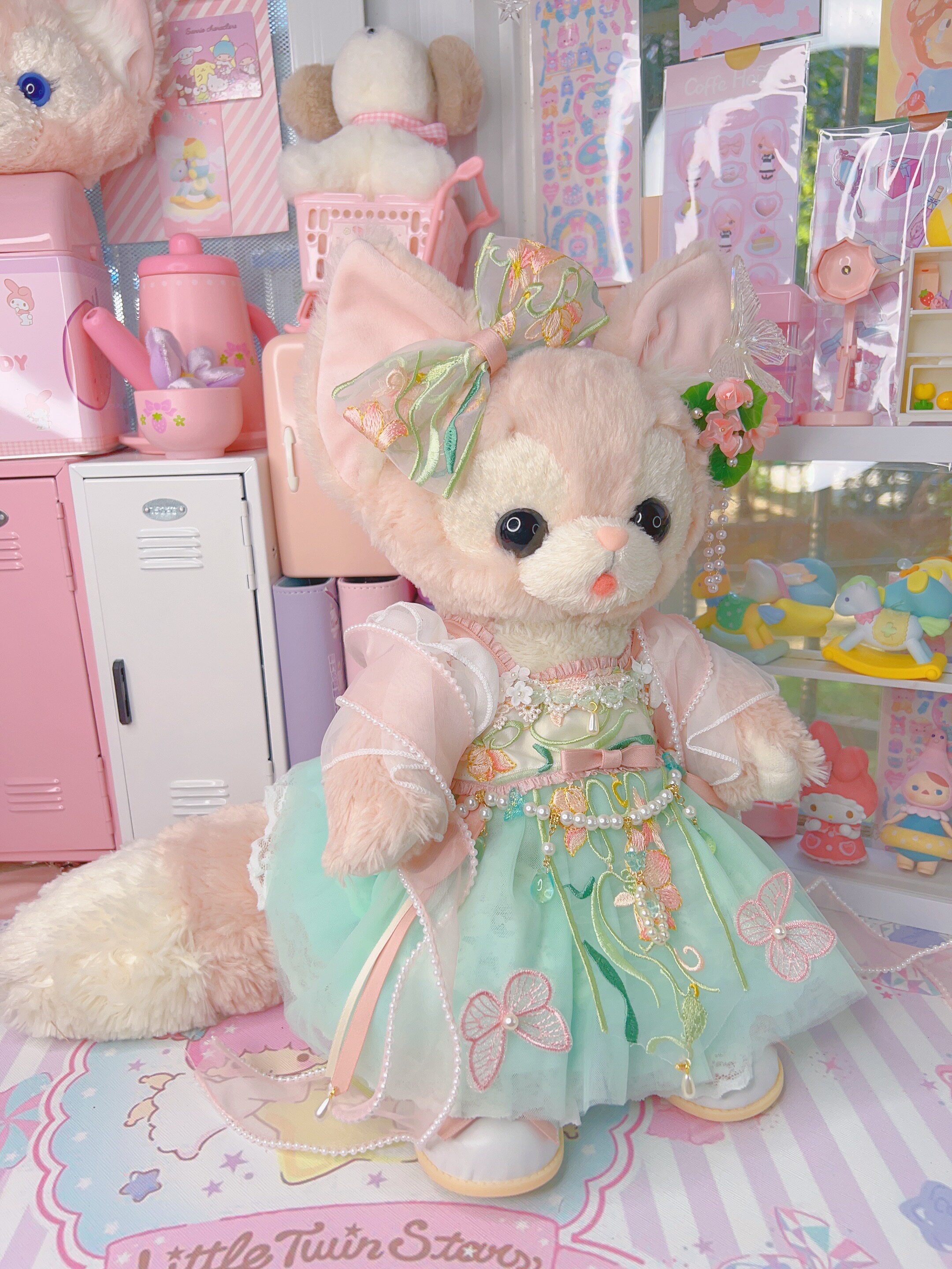 棉花娃娃/毛绒玩具娃衣 中秋玲娜贝儿娃衣手作仙气汉服绿色蝶恋花连衣裙s码linabell着替