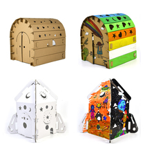 Kindergarten painted creative childrens handmade DIY material painted crow paper shell board leather box toy Rocket house