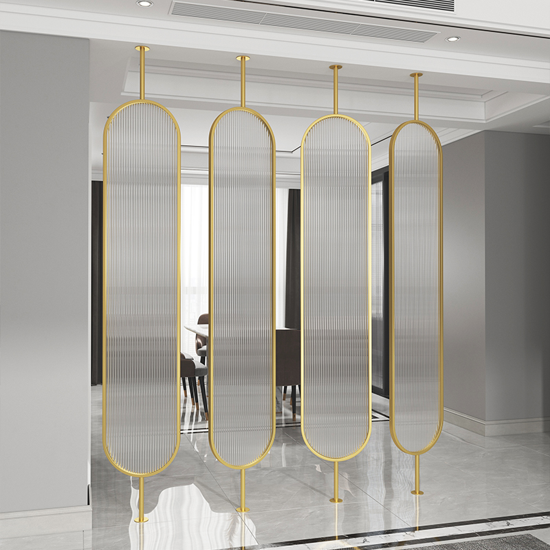 Golden stainless steel Changhong tempered glass screen living room porch can be rotated light luxury Nordic partition custom decoration