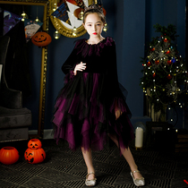 Halloween Childrens Gown Wear Makeup Performance Dress Fluffy Princess Dresses Magic Witch Vampire Prom Cosplay