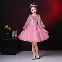 Girl Birthday Princess Dresses Dress Gown Flowers Child Fluffy Yarn Small Host Pink Children Long Sleeve Piano For The Winter Season