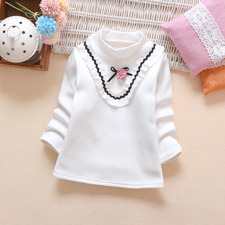 Mùa đông cộng với nhung dày ấm áp áo sơ mi nữ dễ thương áo bé gái mùa đông Hàn Quốc dễ thương áo thun ấm áp quần áo trẻ em cao cấp