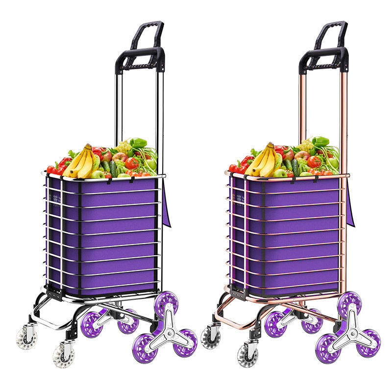Vegetable blue tow small trolley car pull household four-wheel folding universal wheel trolley shopping trolley trolley to buy vegetables