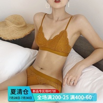 French vintage spice color sexy lace thin cotton triangle soft cup underwear girl without rim bra set