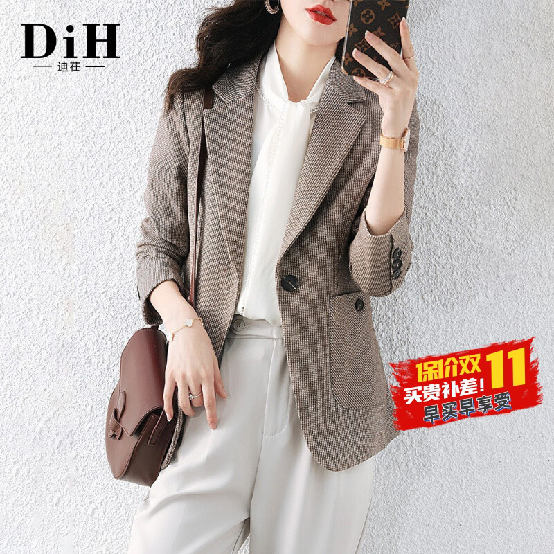 Houndstooth plaid suit jacket female small temperament 2022 new trendy fashion casual professional suit women's top