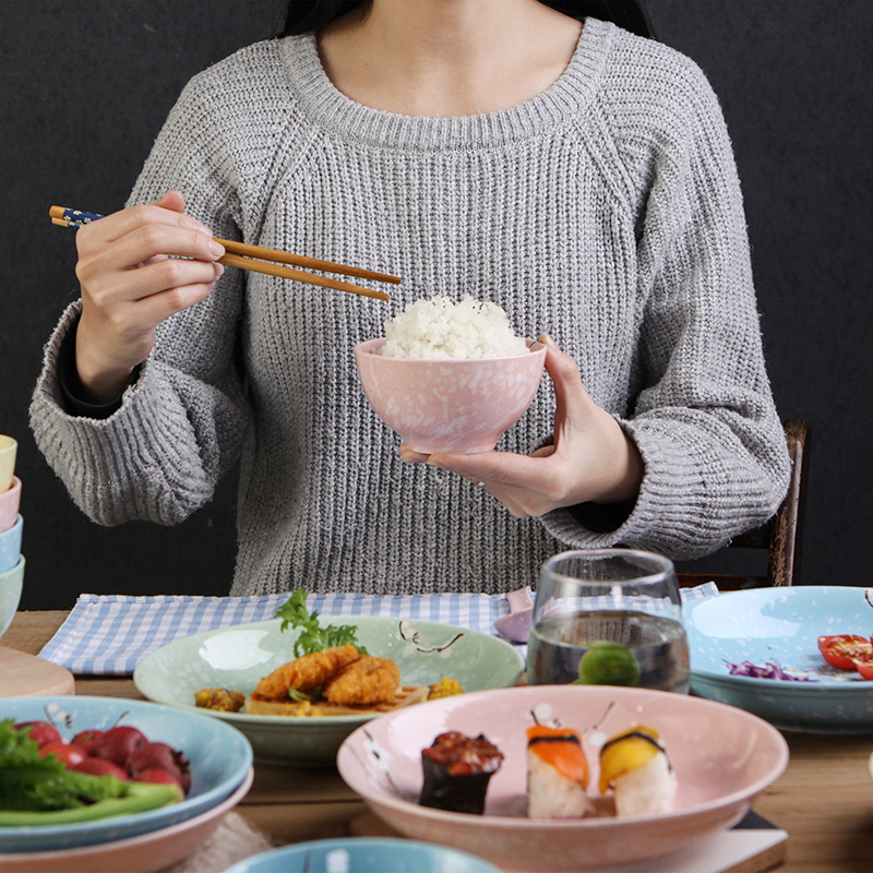 Fu kang Japanese snow resistant ceramic dishes suit small bowl disc deep dish suit household practical tableware dishes