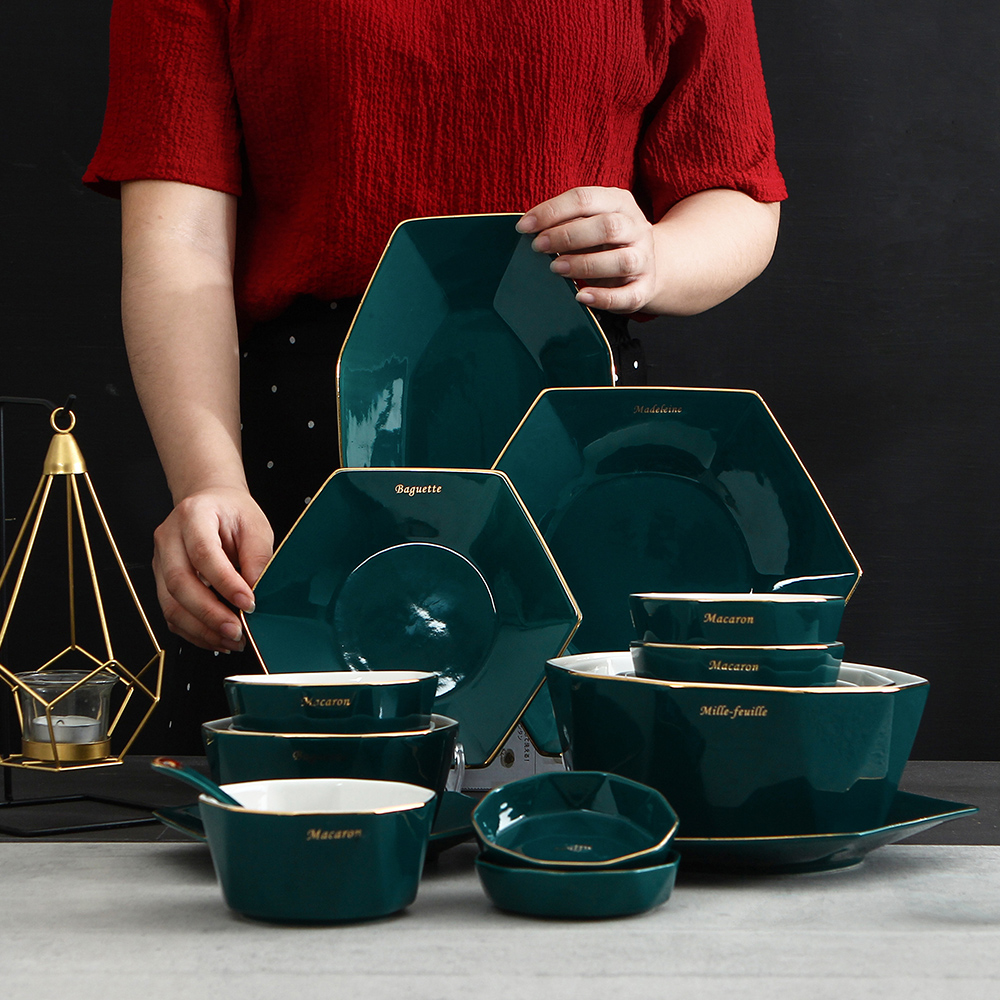Ceramic green glaze platter tableware platter spell up phnom penh dish combination Fang Jiayong 0 plate combination the bowl of a diamond