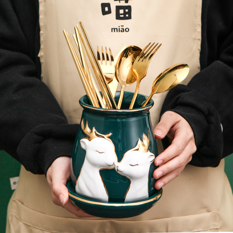 Light much wind hand - made anaglyph chopsticks tube creative ceramic knife and fork spoon, chopsticks box home drop chopsticks chopsticks cage