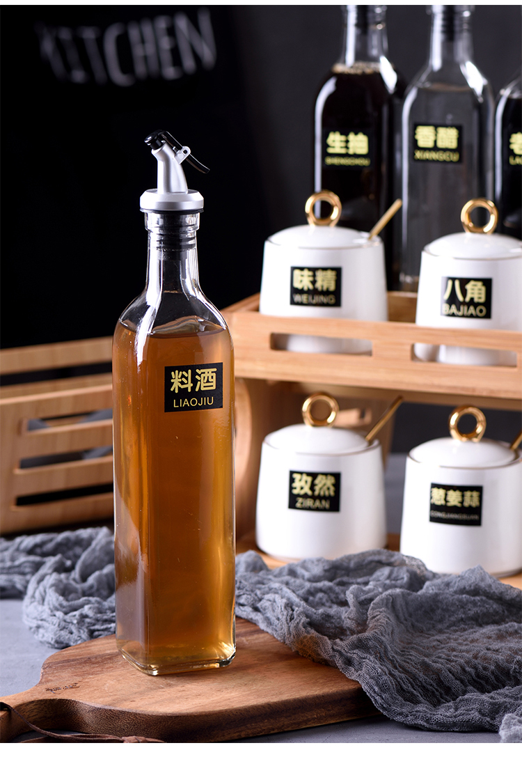 Ceramic kitchen glass condiment box flavor tin with domestic oil can receive a case caster combination suit